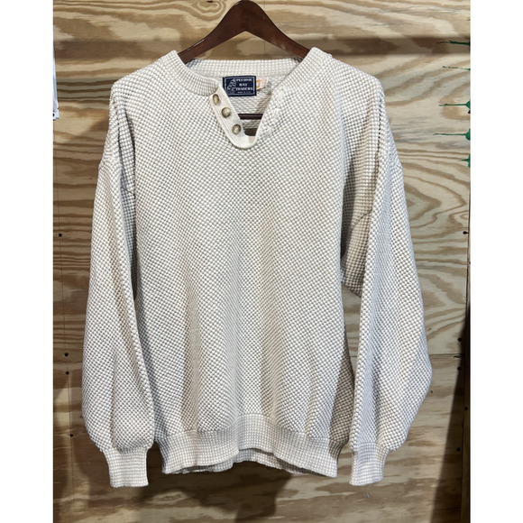 Vintage Peconic Bay Traders Waffle Knit Sweater Large Beige Fisherman Grandpa - Picture 1 of 13